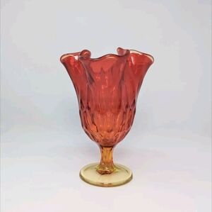 Fenton Art Glass Thumbprint Vintage Amberina Handkerchief Swung Pedestal 7" Vase